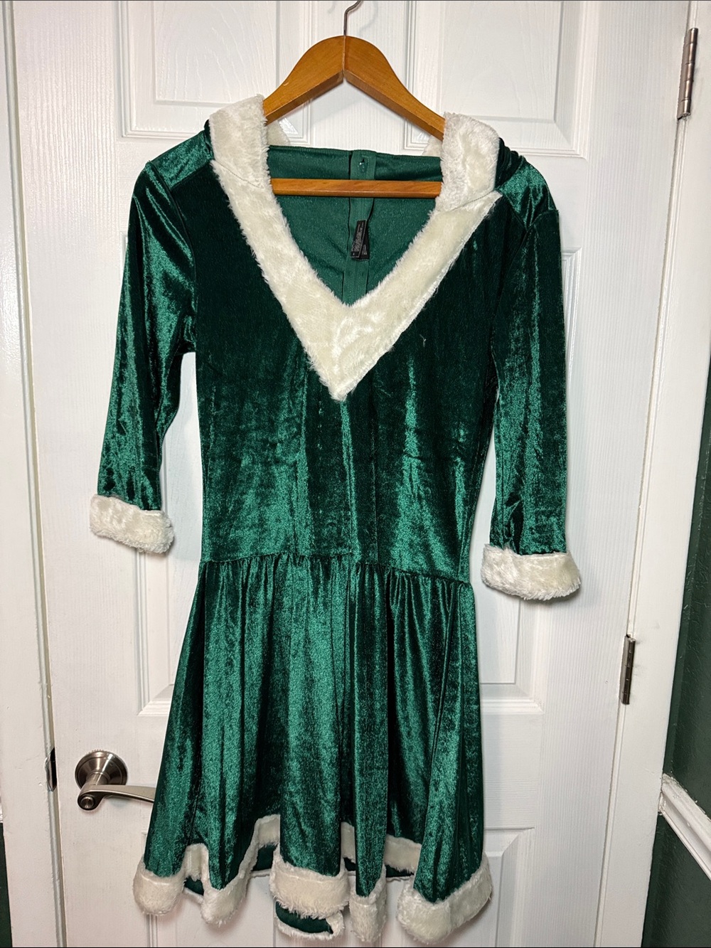 Leg Avenue Mrs Claus Green Velvet Hooded Dress Christmas Holiday Costume M/L
